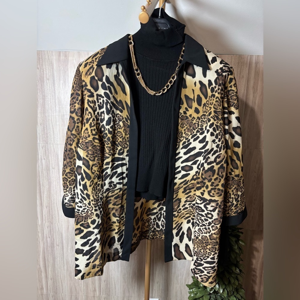 Danny & Nicole Chic Animal Print Open Front Blouse Cardigan Kimono Vintage 90’s